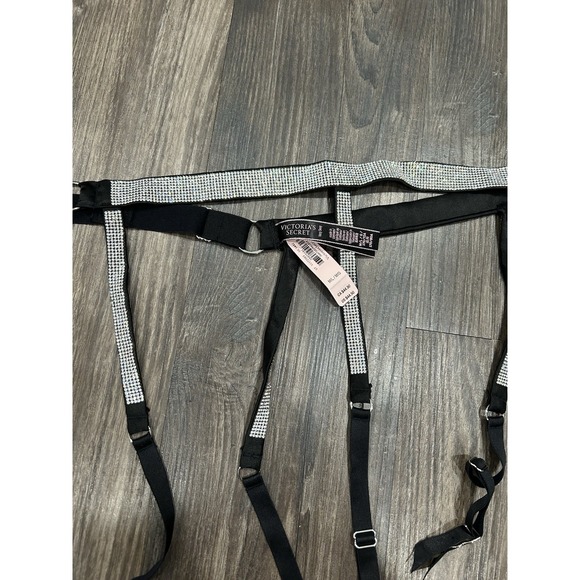 NWT Victoria's Secret Very Sexy Black Satin and Rhinestone Shine Garter Belt M/L - Picture 3 of 5